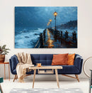 Stormy Night at Beach Pier Oil Painting Large Wall Art