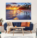 Serene Beach Sunset Wall Art Canvas- Coastal Seascape Print