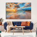 Serene Beach Sunset Wall Art | Coastal Ocean Canvas Print |