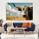 Longhorn in the Prairie - Stunning Ranch-Style Triptych Wall