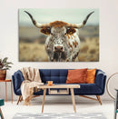 Texas Cow Longhorn Wall Art Canvas Print for Farm House Wall