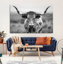Texas Cow Longhorn Wall Art Canvas Print for Farm House Wall