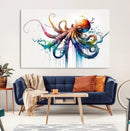 Watercolor Vibrant Octopus Wall Art Canvas Print | Abstract