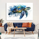 Turtle Wall Art Canvas Print, Framed Watercolor Turtle Art