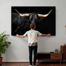 Black Bull Wall Art – Majestic Longhorn Canvas Print with
