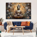 Golden Buddha Wall Art Canvas Print | Zen Meditation Floral
