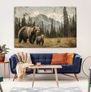 Rustic Grizzly 399 Bear Family Wall Art Canvas Print