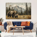 Rustic Grizzly 399 Bear Family Wall Art Canvas Print