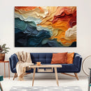 Blue Orange Abstract Wave Wall Art Canvas Print, Framed Blue