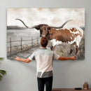 Vintage Texas Cow Wall Art Canvas Print, Rustic Longhorn