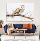 Barn Owl Wall Art on Branch | Stunning Canvas Print for