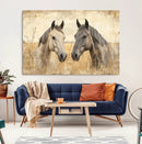 Chines Ink Style Grunge Horses Wall Art Canvas Print