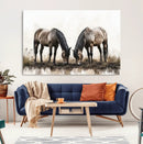 Chines Ink Style Horses Wall Art Canvas Print