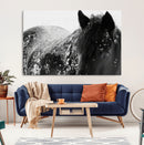 Black Horse in Snow Canvas Print | Winter Horse Wall Art |