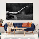 Cow Longhorn Wall Art | Black and White Print | Ready to by MyGreatCanvas | Canvas Wall Art Prints | Photo Prints & Wall Decor