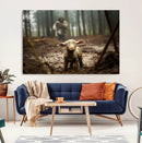 Jesus Running After a Lost Lamb Canvas Wall Art Print