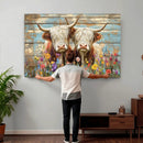 Cute Highland Cow Canvas Wall Art - Rustic Farmhouse Decor