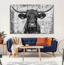 Abstract Longhorn Bull Wall Art Canvas Print - Rustic Texas