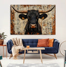 Rustic Texas Artwork Wall Art Canvas Print - Abstract Cow