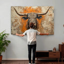 Abstract Cow Longhorn Bull Wall Art Canvas Print - Rustic