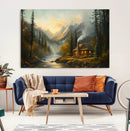 Wood Cabin Retreat Mountain at Sunset Wall Art Print -