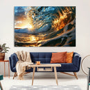 Ocean Wave at Sunset Canvas Wall Art – Vibrant Coastal Beach