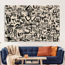 Abstract Love and Chaos Canvas Print, Black Symbols on Beige