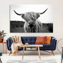 Highland Cow Wall Art | Black and White Farmhouse Decor |