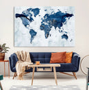 Modern Blue World Map Canvas Print – Framed Wall Art, by MyGreatCanvas | Canvas Wall Art Prints | Photo Prints & Wall Decor
