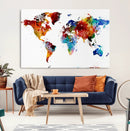 Colorful World Map Canvas Wall Art Print, Contemporary
