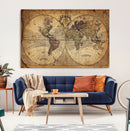 Vintage World Map Wall Art Canvas – Antique Style Push Pin