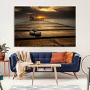 Stones on Wooden Pier at Sunset Canvas Print, Serene Coastal by MyGreatCanvas | Canvas Wall Art Prints | Photo Prints & Wall Decor