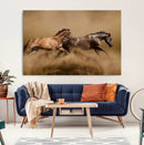 Large Wall Art Canvas Print – Two Running Brown Horses