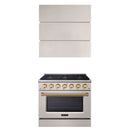 Akicon 36" Stainless Steel Range Hood with 600 CFM Insert & 6-Burner Gas Range Combo – Powerful Ventilation, Convection Oven, Multiple Finishes