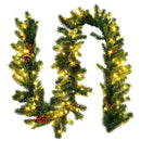 9 Feet Pre-lit Artificial Christmas Garland Red Berries with LED by LJGDeals