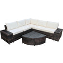 6 Piece Wicker Patio Sectional Sofa Set with Tempered Glass Coffee Table by LJGDeals