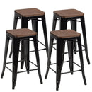 Set of 4 Counter Height Backless Barstools with Wood Seats-Black by LJGDeals