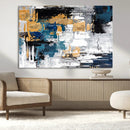 Blue and Gold Abstract Canvas Wall Art – Triptych Modern