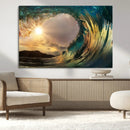 Golden Wave Sunset Canvas Print – Large Coastal Wall Art for