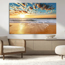 Golden Sunset Beach Print Canvas Wall Art, Giclee Canvas
