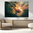 Ocean Wave Sunset Canvas Wall Art – Triptych Seascape Print