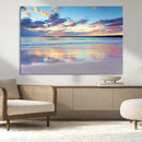 Tranquil Pastel Sunset Beach Triptych Canvas Art, Soothing