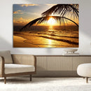 Golden Tropical Beach Sunset Canvas Triptych, Coastal Palm