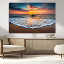 Sunset Beach Canvas Wall Art – Colorful Ocean Waves Triptych