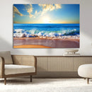 Tropical Beach Sunset Canvas Art, Ocean Waves and Sandy