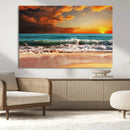 Golden Sunset Beach Canvas Wall Art – Triptych Seascape