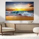 Golden Sunset Ocean Waves Wall Art Canvas Print – Multi