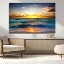 Vibrant Ocean Sunrise Over Golden Beach Waves, Giclee Canvas