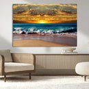 Ocean Sunrise Over Golden Beach Waves, Giclee Canvas Wall