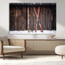 Vintage Ski Gear Canvas Print, Vintage Ski Gear Against